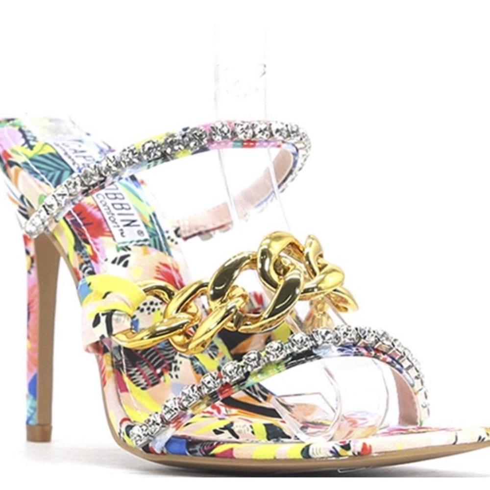 Multicolor heel with gold chain
